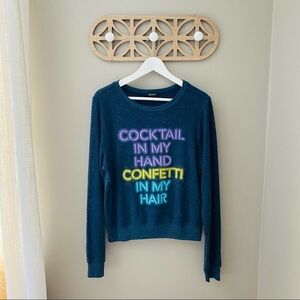 Wildfox ‘Cocktail In My Hand’ Pullover Sweatshirt Blue Sz Medium